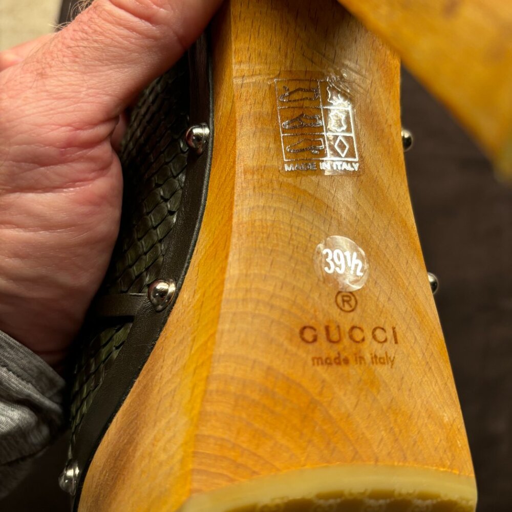 Gucci Mule Platforms in Python Snakeskin Green Le… - image 7